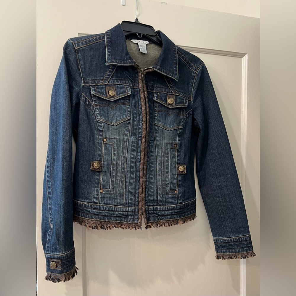 CAbi Jean Jacket with Fringe Trim Size S Style 620